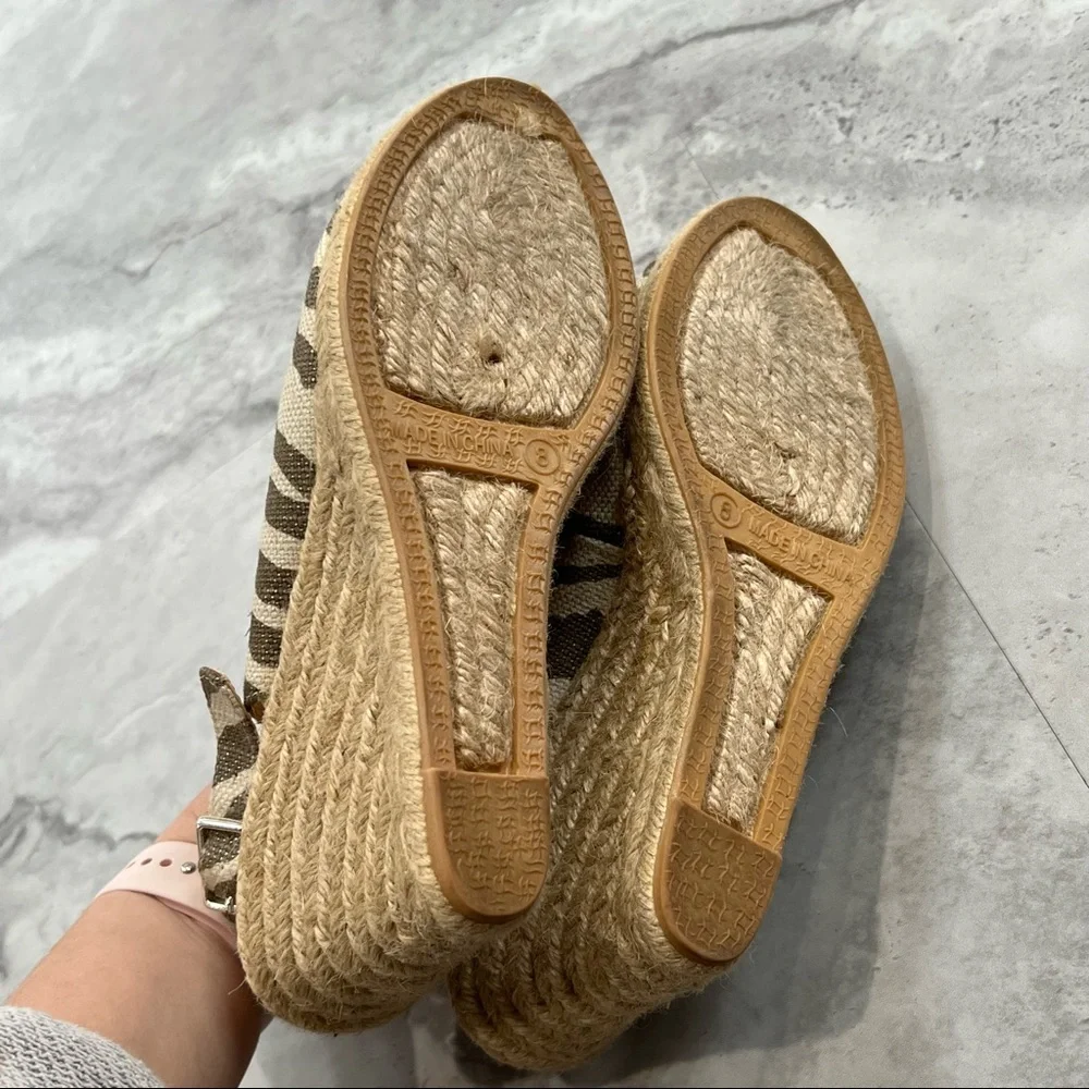 Chico’s Zebra Print Sandals‎ Simon Espadrille Wedges Slingback Beige Size 8